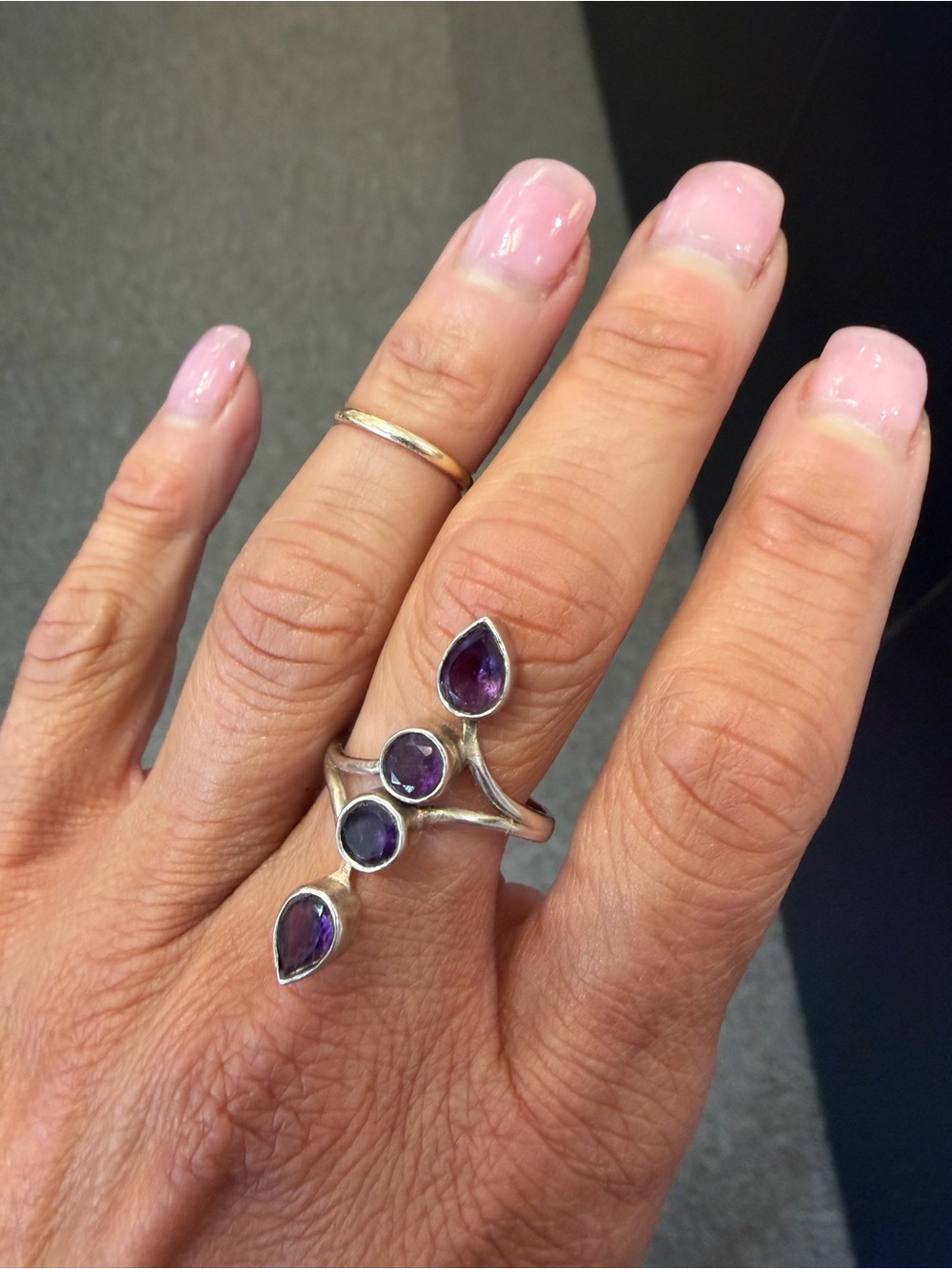 925 Sterling Silver Amethyst  Gem Multi‑Stone Ring size 8.75 3.9 grams